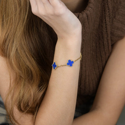[Solara Jewelry]CLOVER 5 MOTIFS BLUE AGATE BRACELET
