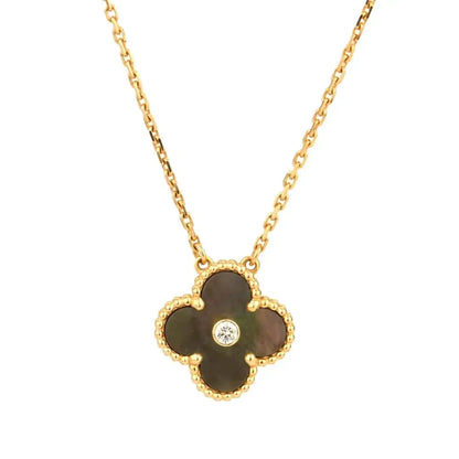 [Solara Jewelry]CLOVER 15MM DIAMOND AND MOTHER-OF-GREY NECKLACE