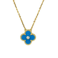 [Solara Jewelry]CLOVER 15MM DIAMOND AND BLUE AGATE NECKLACE