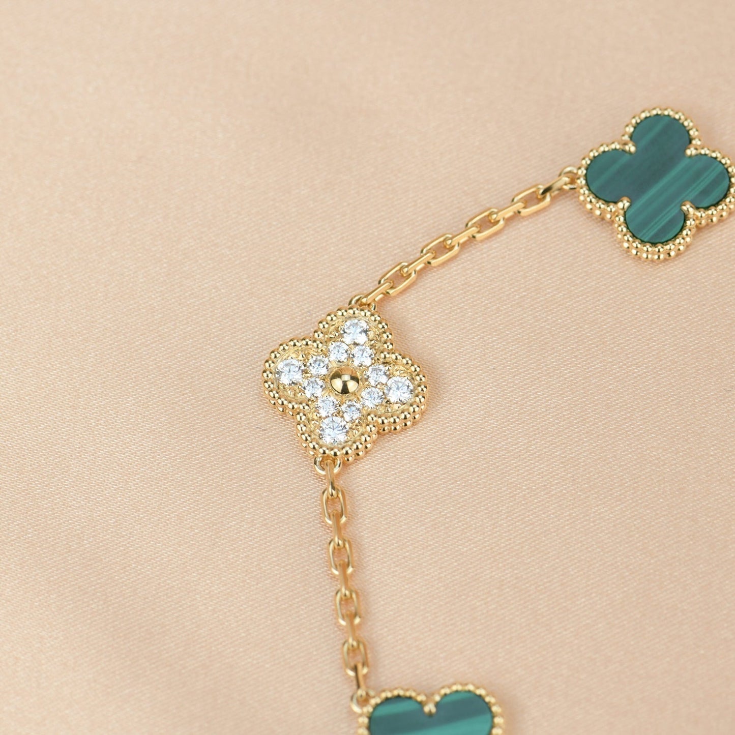 [Solara Jewelry]CLOVER  5 MOTIF MALACHITE DIAMOND BRACELET