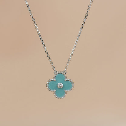 [Solara Jewelry]CLOVER 15MM DIAMOND SVRES PORCELAIN  NECKLACE SILVER