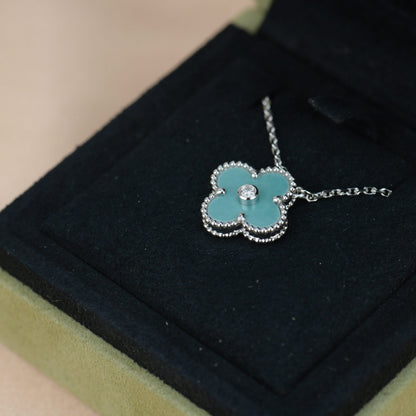 [Solara Jewelry]CLOVER 15MM DIAMOND SVRES PORCELAIN  NECKLACE SILVER