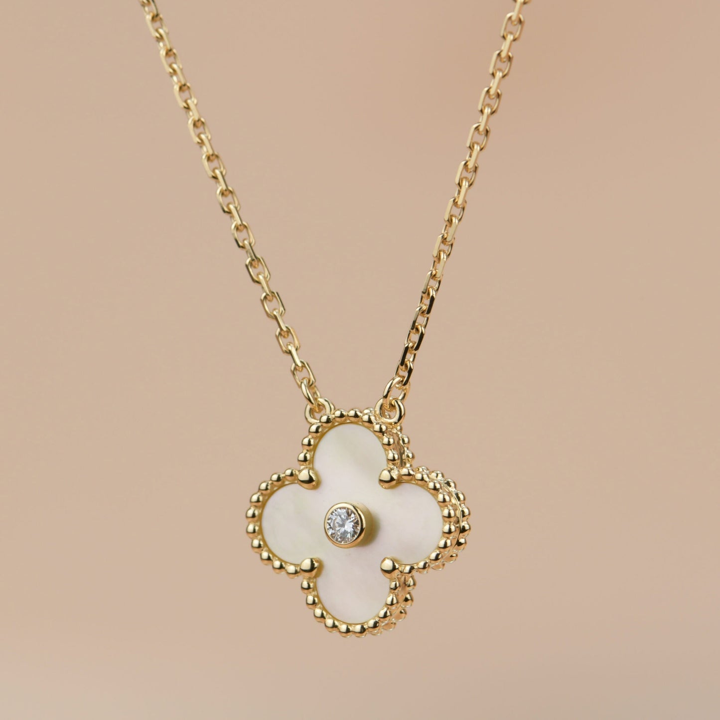 [Solara Jewelry]CLOVER 15MM DIAMOND GOLD MOTHER OF PEARL NECKLACE