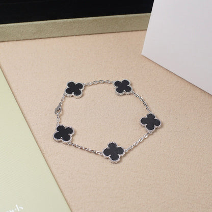[Solara Jewelry]CLOVER 5 MOTIF ONYXS  BRACELET SILVER