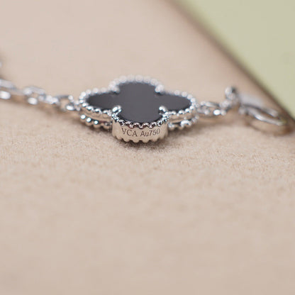 [Solara Jewelry]CLOVER 5 MOTIF ONYXS  BRACELET SILVER