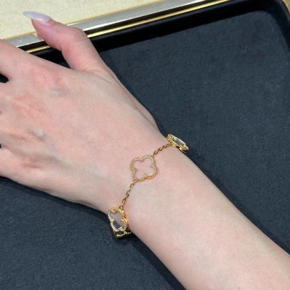 [Solara Jewelry]CLOVER 5 MOTIF ROCK CRYSTAL PINK GOLD BRACELET