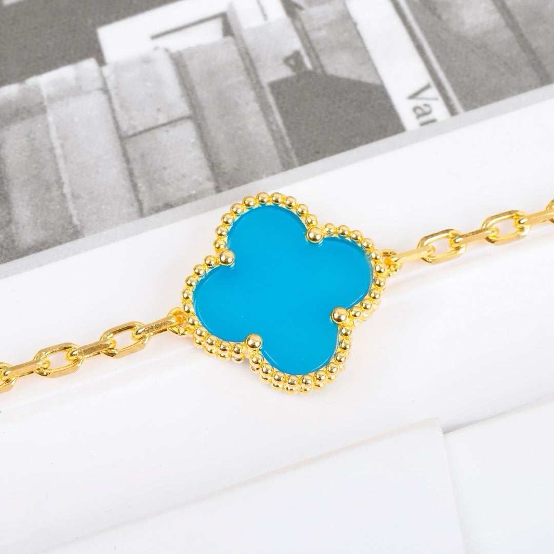 [Solara Jewelry]CLOVER 5 MOTIFS TURQUOISE BRACELET