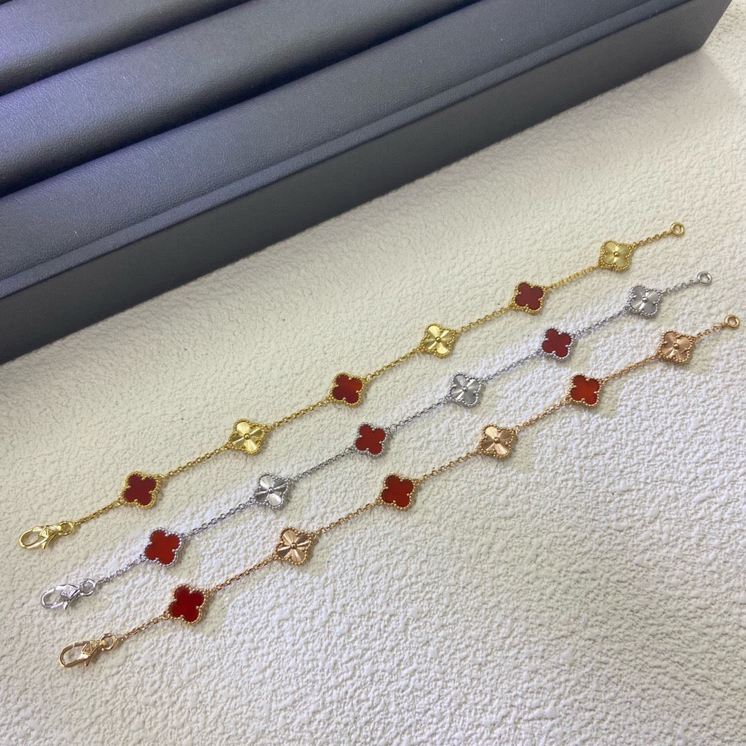 [Solara Jewelry]CLOVER 6 MOTIF RED AGATE LASER BRACELET