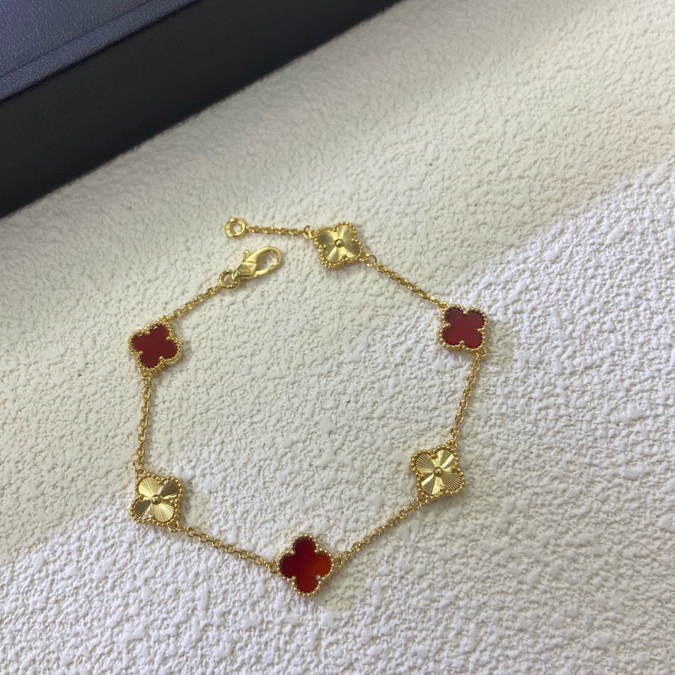 [Solara Jewelry]CLOVER 6 MOTIF RED AGATE LASER BRACELET