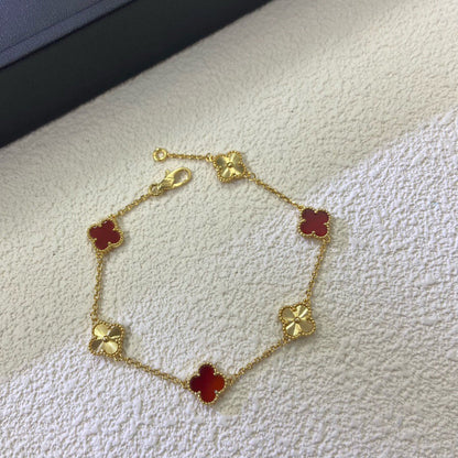 [Solara Jewelry]CLOVER 6 MOTIF RED AGATE LASER BRACELET