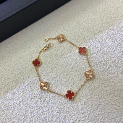 [Solara Jewelry]CLOVER 6 MOTIF RED AGATE LASER BRACELET
