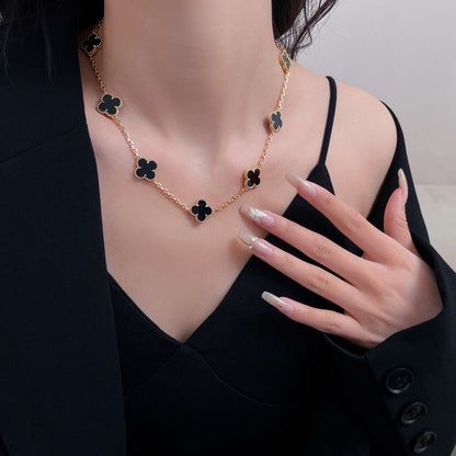 [Solara Jewelry]CLOVERS THE 10-MOTIFS ONYX NECKLACE