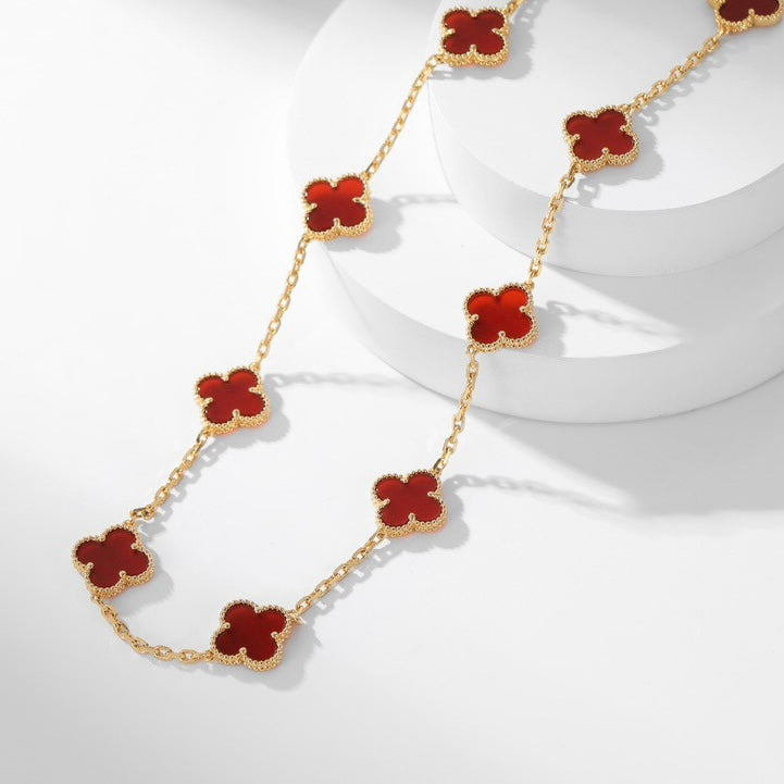[Solara Jewelry]CLOVERS THE  10-MOTIFS CARNELIAN NECKLACE
