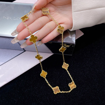 [Solara Jewelry]CLOVERS THE 10-MOTIFS TIGER EYE NECKLACE