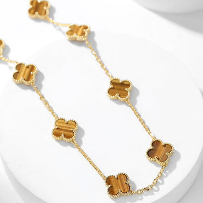 [Solara Jewelry]CLOVERS THE 10-MOTIFS TIGER EYE NECKLACE
