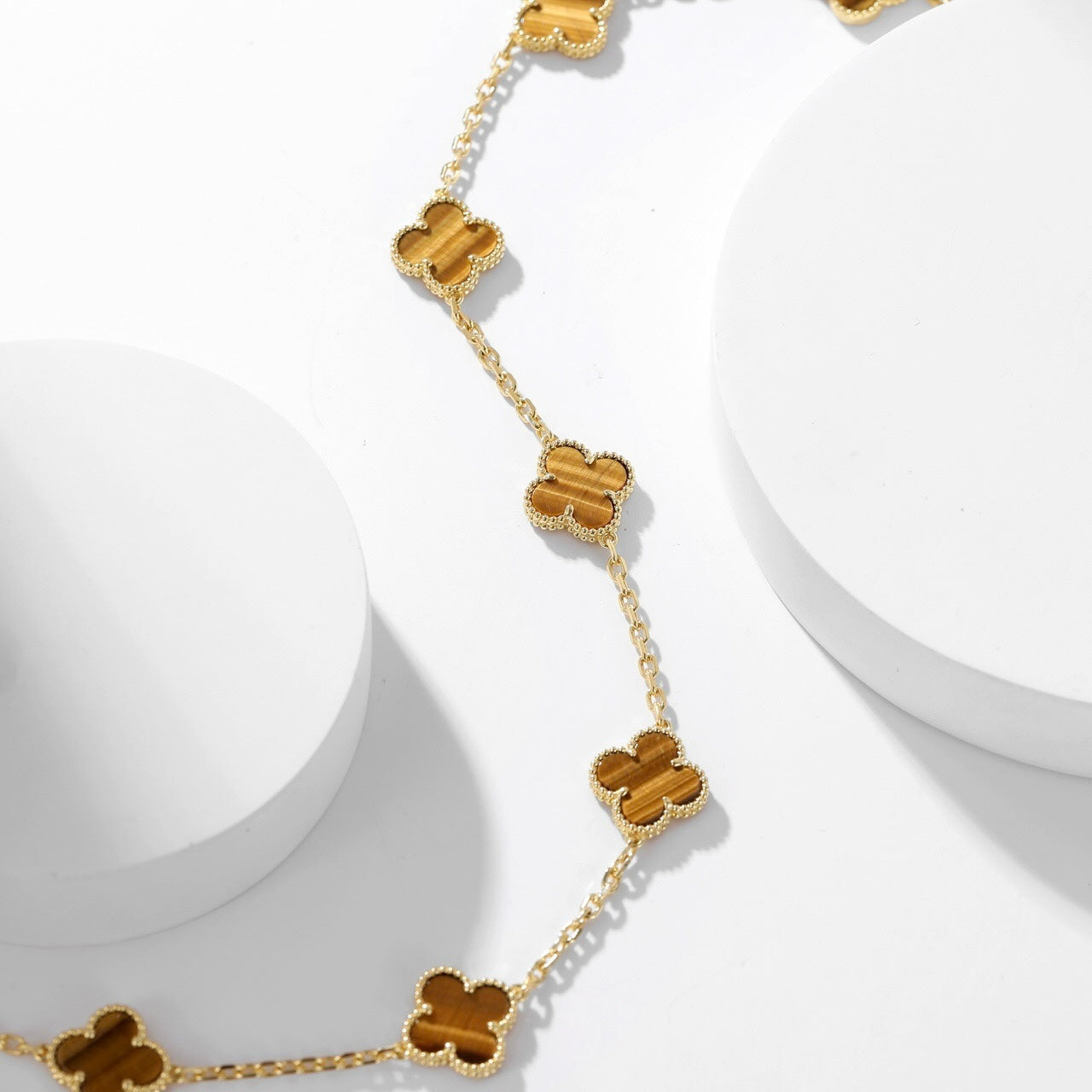 [Solara Jewelry]CLOVERS THE 10-MOTIFS TIGER EYE NECKLACE