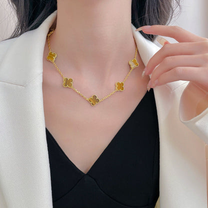 [Solara Jewelry]CLOVERS THE 10-MOTIFS TIGER EYE NECKLACE