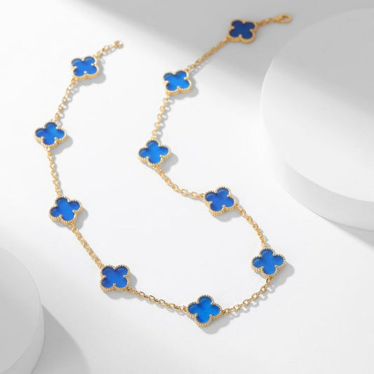 [Solara Jewelry]CLOVERS THE 10-MOTIFS BLUE AGATE NECKLACE