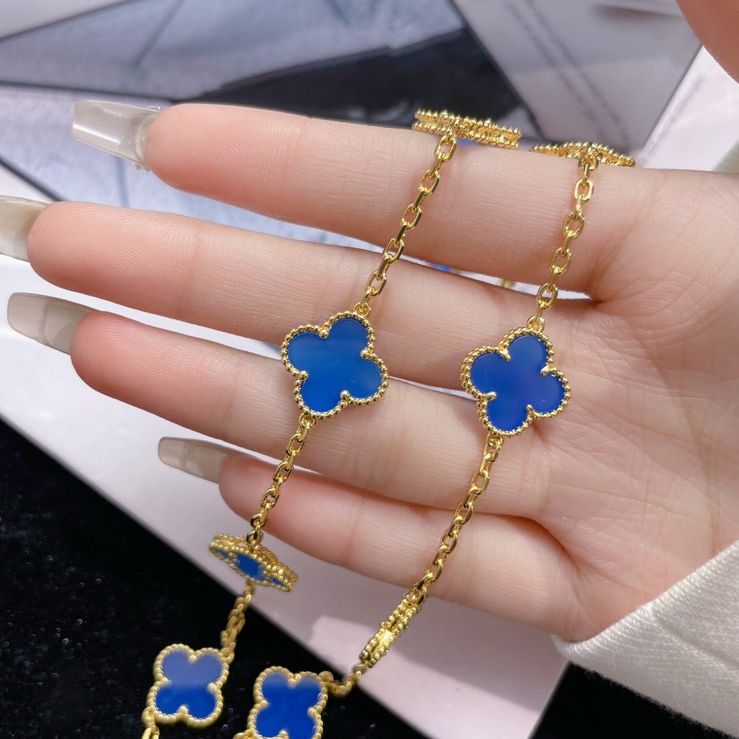 [Solara Jewelry]CLOVERS THE 10-MOTIFS BLUE AGATE NECKLACE
