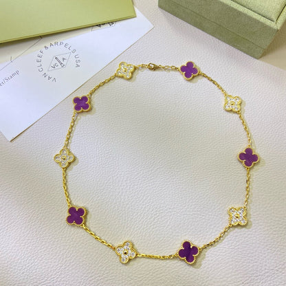 [Solara Jewelry]CLOVER 10 MOTIFS  PURPLE VIOLET DIAMOND NECKLACE