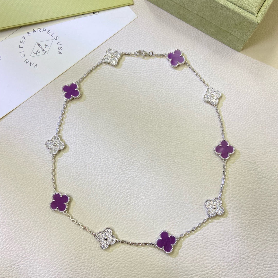[Solara Jewelry]CLOVER 10 MOTIFS  PURPLE VIOLET DIAMOND NECKLACE