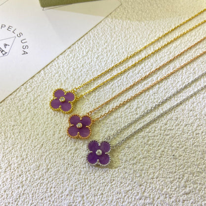 [Solara Jewelry]CLOVER 15MM DIAMOND  PURPLE VIOLET NECKLACE