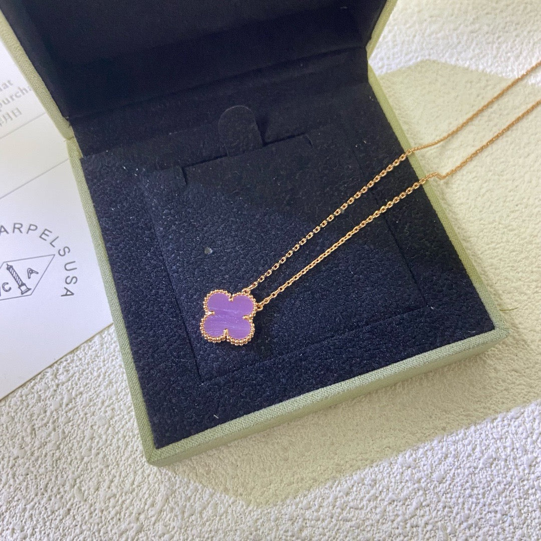 [Solara Jewelry]CLOVER 15MM  PURPLE VIOLET NECKLACE