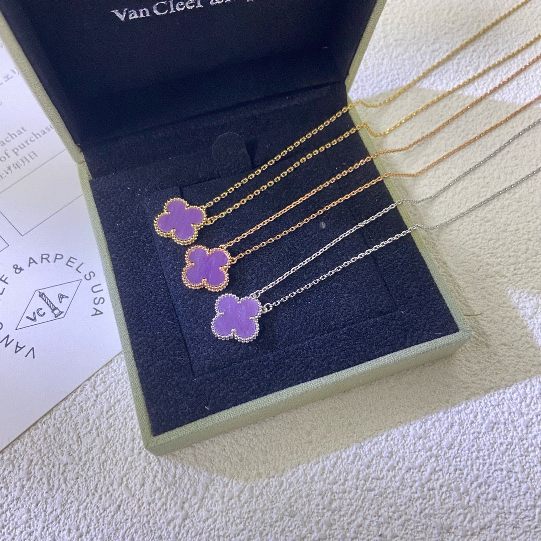[Solara Jewelry]CLOVER 15MM  PURPLE VIOLET NECKLACE