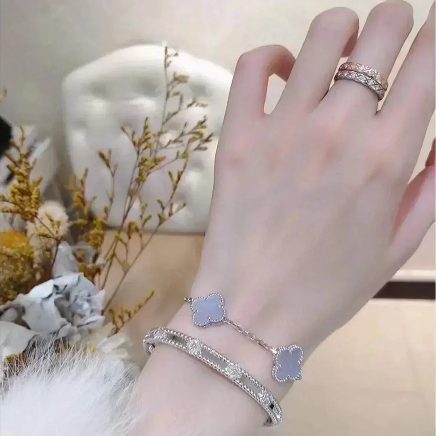 [Solara Jewelry]CLOVER  5 MOTIF PURPLE CHALCEDONY BRACELET SILVER