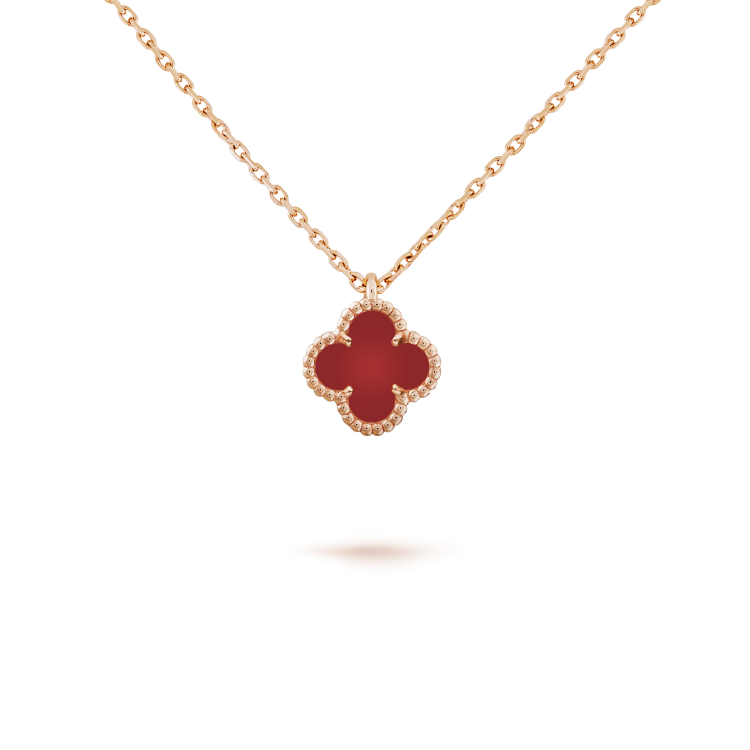 [Solara Jewelry]CLOVER MINI 9.5MM WHITE CARNELIANS NECKLACE