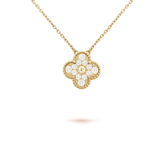 [Solara Jewelry]CLOVER 15MM DIAMOND SINGLE FLOWER NECKLACE