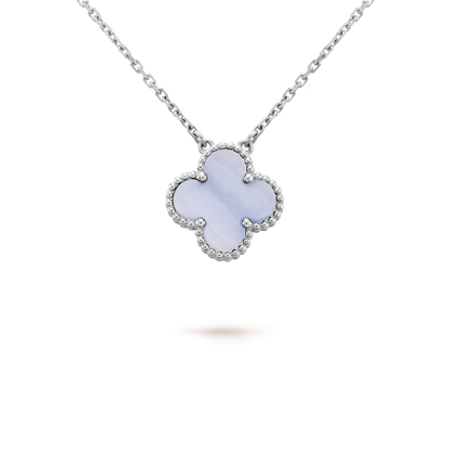 [Solara Jewelry]CLOVER 15MM BLUE CHALCEDONY NECKLACE SILVER