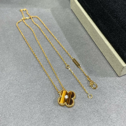 [Solara Jewelry]CLOVER 15MM DIAMOND AND YELLOW TIGER'S EYE AGATE necklace