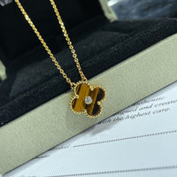 [Solara Jewelry]CLOVER 15MM DIAMOND AND YELLOW TIGER'S EYE AGATE necklace