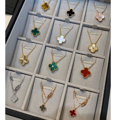 [Solara Jewelry]CLOVER 15MM BLACK ONYX SINGLE FLOWER NECKLACE