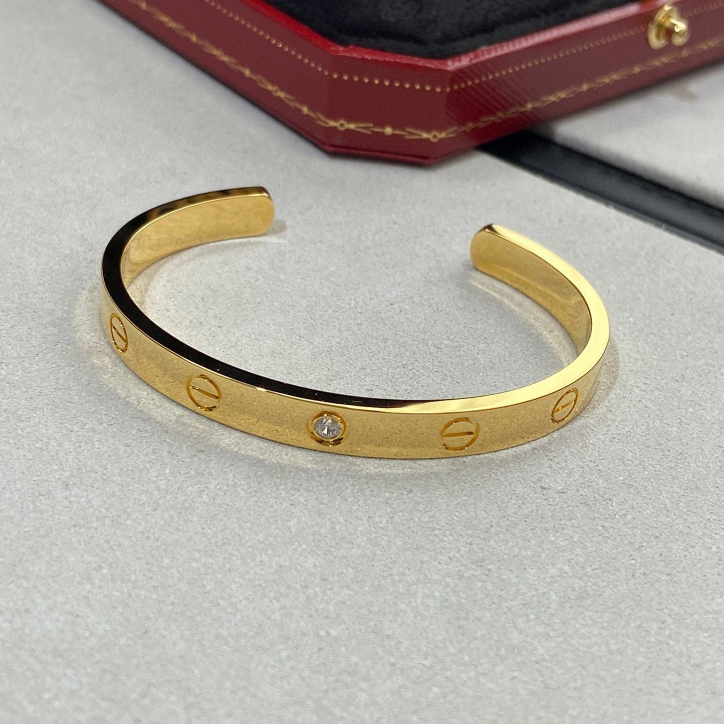 [Solara Jewelry]LOVE BRACELET 6.1MM 1 DIAMOND OPEN CUFF
