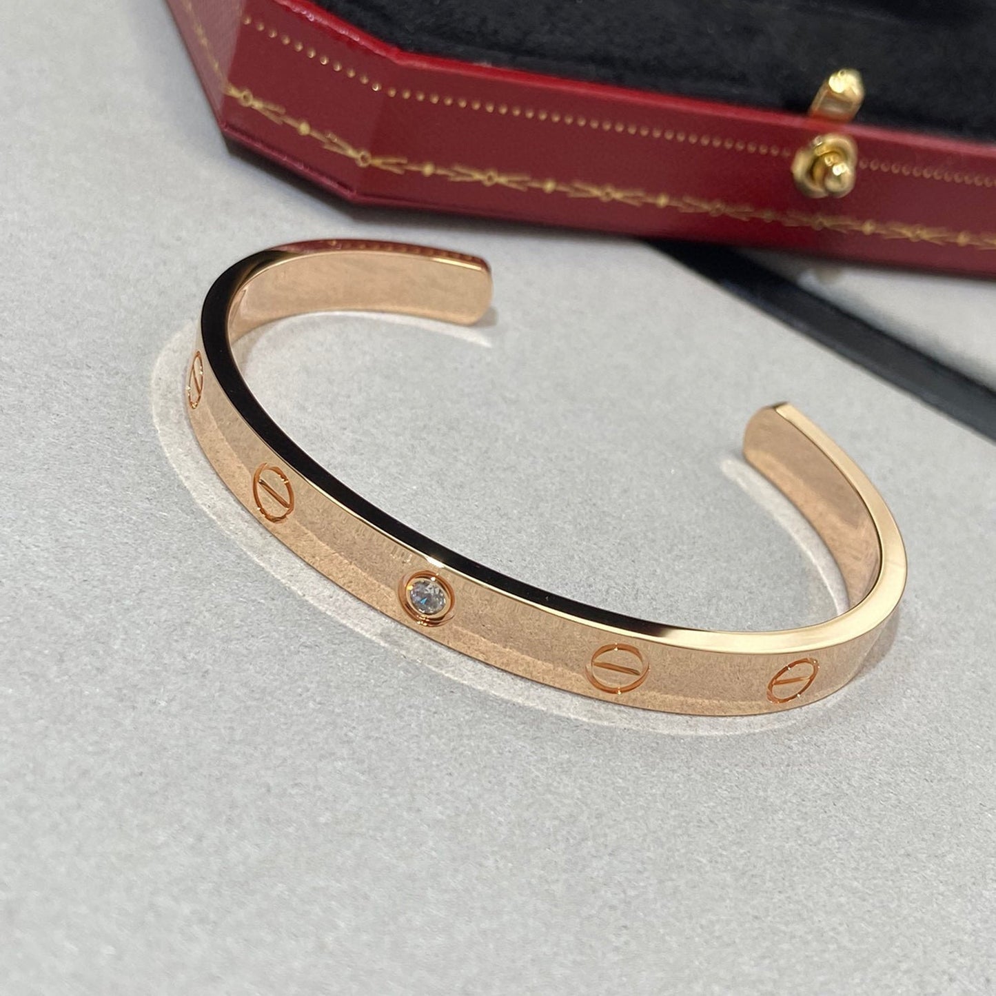 [Solara Jewelry]LOVE BRACELET 6.1MM 1 DIAMOND OPEN CUFF