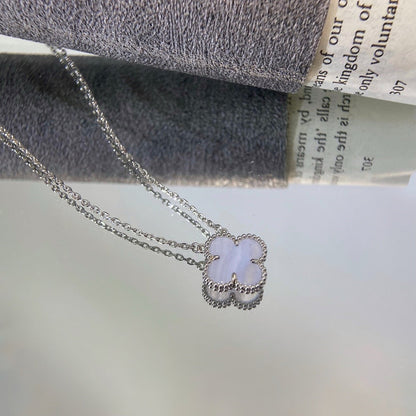 [Solara Jewelry]CLOVER 15MM BLUE CHALCEDONY NECKLACE SILVER