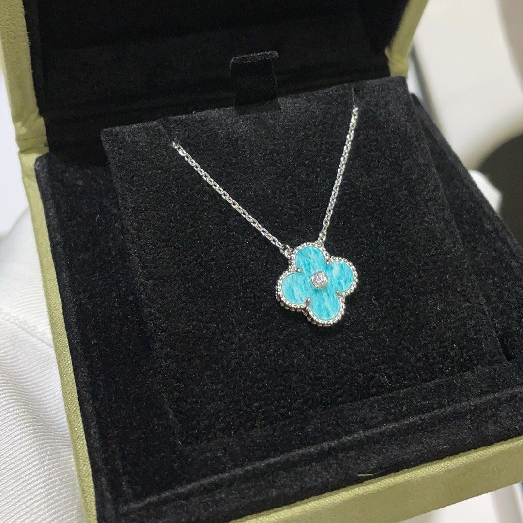 [Solara Jewelry]CLOVER 15MM DIAMOND SVRES PORCELAIN  NECKLACE SILVER