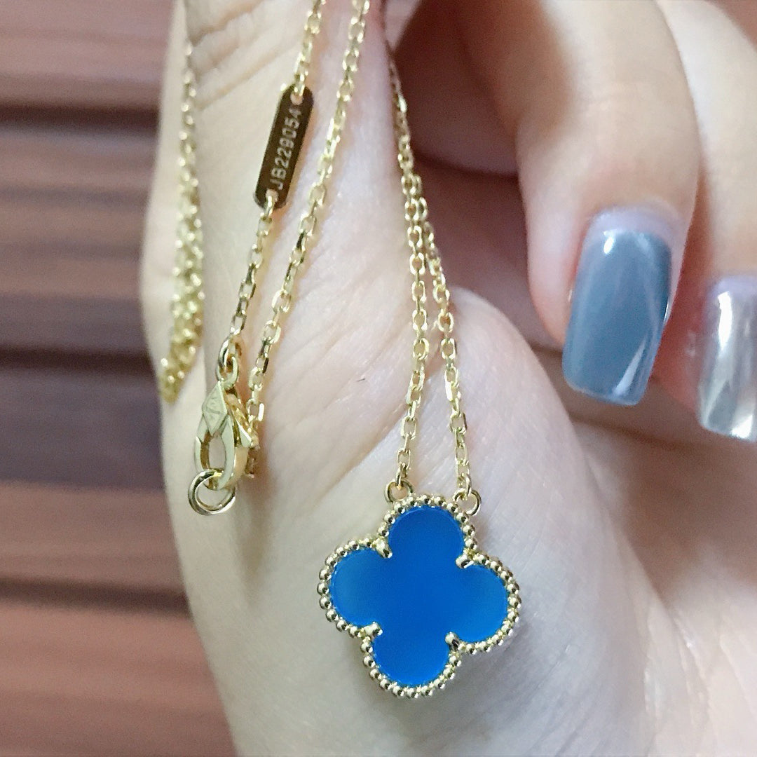 [Solara Jewelry]CLOVER 15MM BLUE AGATE NECKLACE