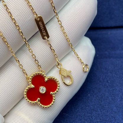[Solara Jewelry]CLOVER 15MM DIAMOND CARNELIAN NECKLACE
