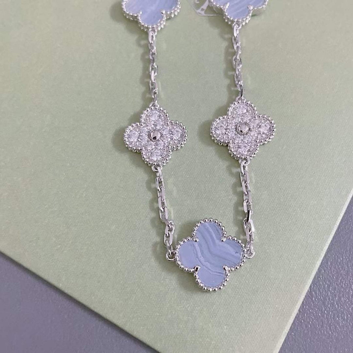 [Solara Jewelry]CLOVER  5 MOTIF DIAMOND PURPLE CHALCEDONY BRACELET SILVER