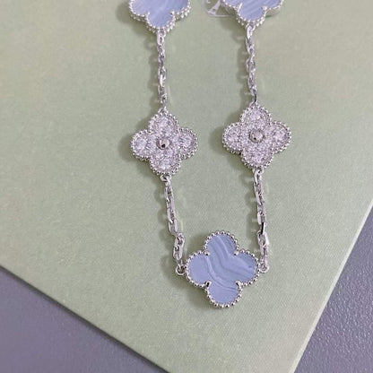 [Solara Jewelry]CLOVER  5 MOTIF DIAMOND PURPLE CHALCEDONY BRACELET SILVER