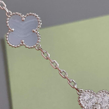 [Solara Jewelry]CLOVER  5 MOTIF DIAMOND PURPLE CHALCEDONY BRACELET SILVER