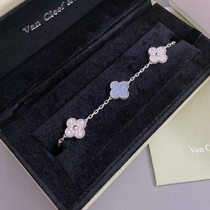 [Solara Jewelry]CLOVER  5 MOTIF DIAMOND PURPLE CHALCEDONY BRACELET SILVER