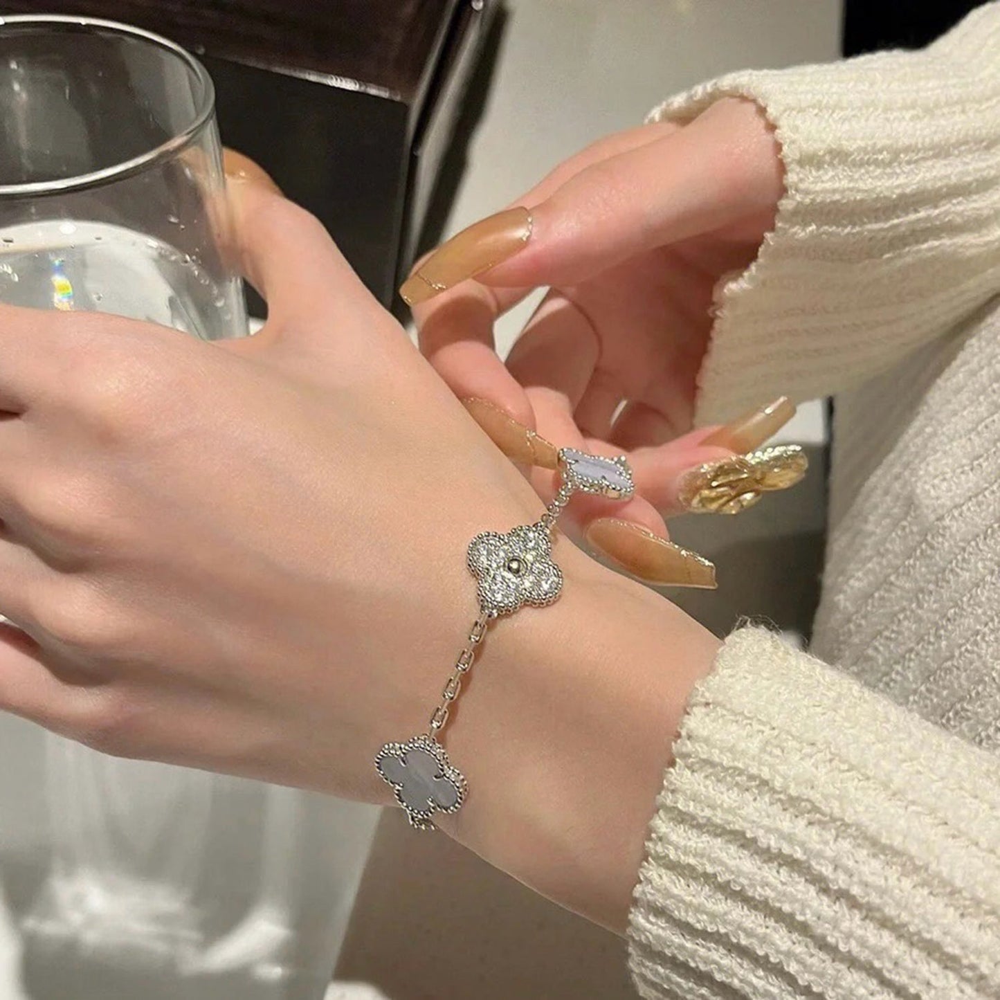 [Solara Jewelry]CLOVER  5 MOTIF DIAMOND PURPLE CHALCEDONY BRACELET SILVER
