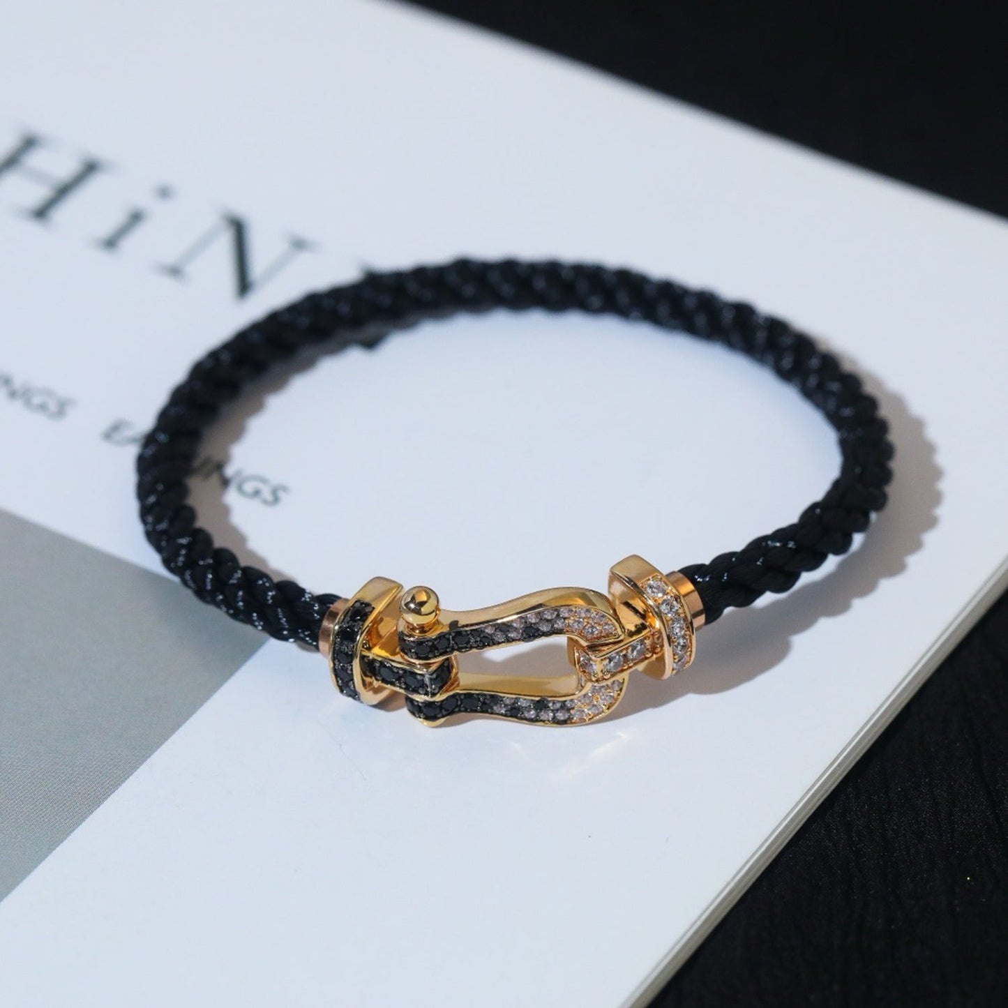 [Solara Jewelry]FORCE LARGE HORSESHOE BLACK WHITE DIAMOND BRACELET SILVER
