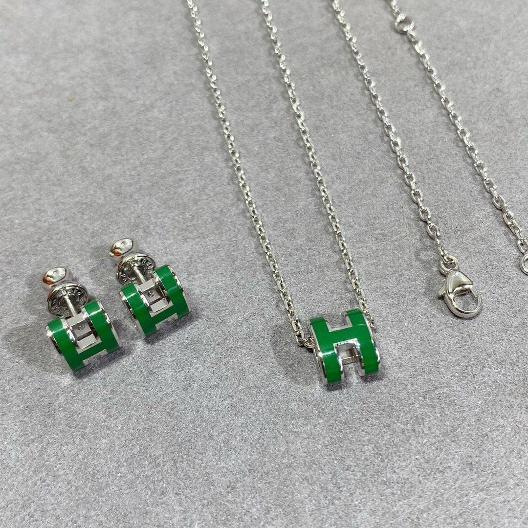 [Solara Jewelry]POP H GREEN NECKLACE SILVER AND GOLD