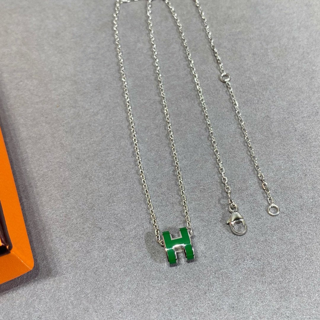 [Solara Jewelry]POP H GREEN NECKLACE SILVER AND GOLD