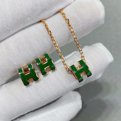 [Solara Jewelry]POP H GREEN NECKLACE SILVER AND GOLD